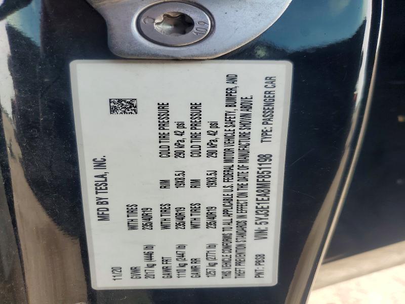 60363506 :رقم المزاد ، 5YJ3E1EA8MF851198 vin ، 2021 Tesla Model 3 مزاد بيع