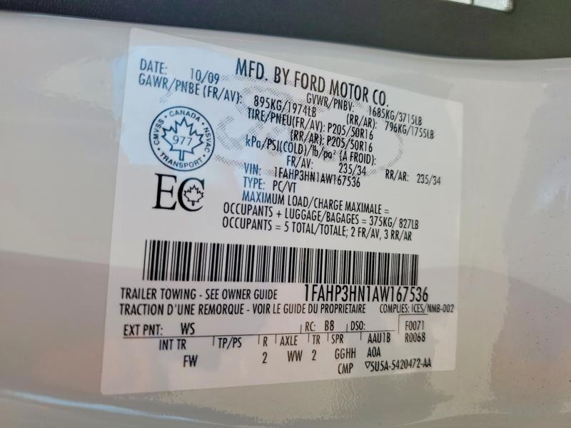 62127396 :رقم المزاد ، 1FAHP3HN1AW167536 vin ، 2010 Ford Focus مزاد بيع