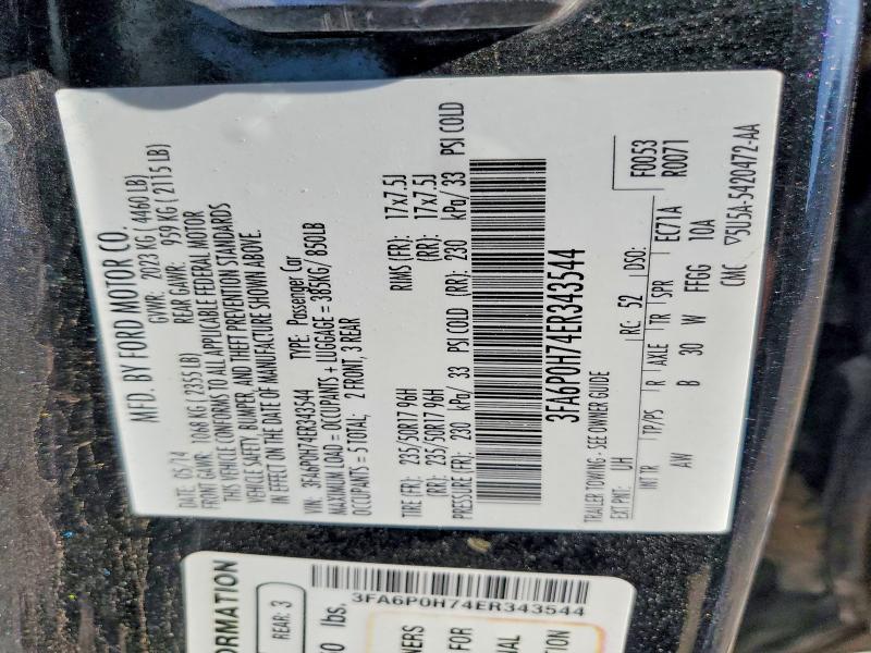 62283876 :رقم المزاد ، 3FA6P0H74ER343544 vin ، 2014 Ford Fusion مزاد بيع