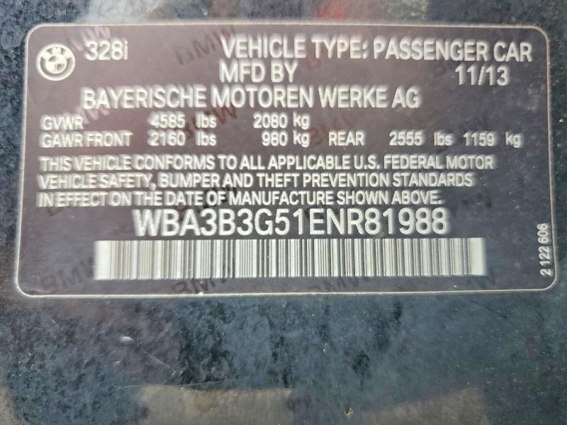 Продаж на аукціоні авто 2014 Bmw 328, vin: WBA3B3G51ENR81988, номер лоту: 60415106