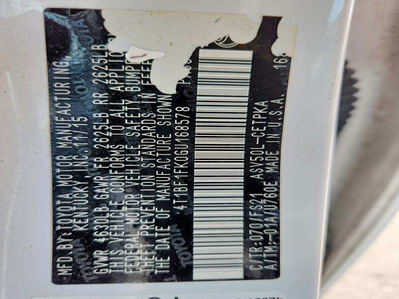 62264856 :رقم المزاد ، 4T1BF1FK0GU168578 vin ، 2016 Toyota Camry مزاد بيع