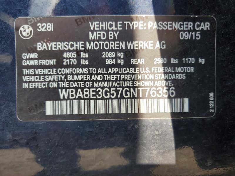 59379986 :رقم المزاد ، WBA8E3G57GNT76356 vin ، 2016 Bmw 328 مزاد بيع