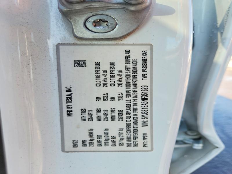 Продаж на аукціоні авто 2022 Tesla Model 3, vin: 5YJ3E1EA5NF351629, номер лоту: 62791006