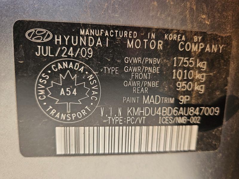61928276 :رقم المزاد ، KMHDU4BD6AU847009 vin ، 2010 Hyundai Elantra مزاد بيع