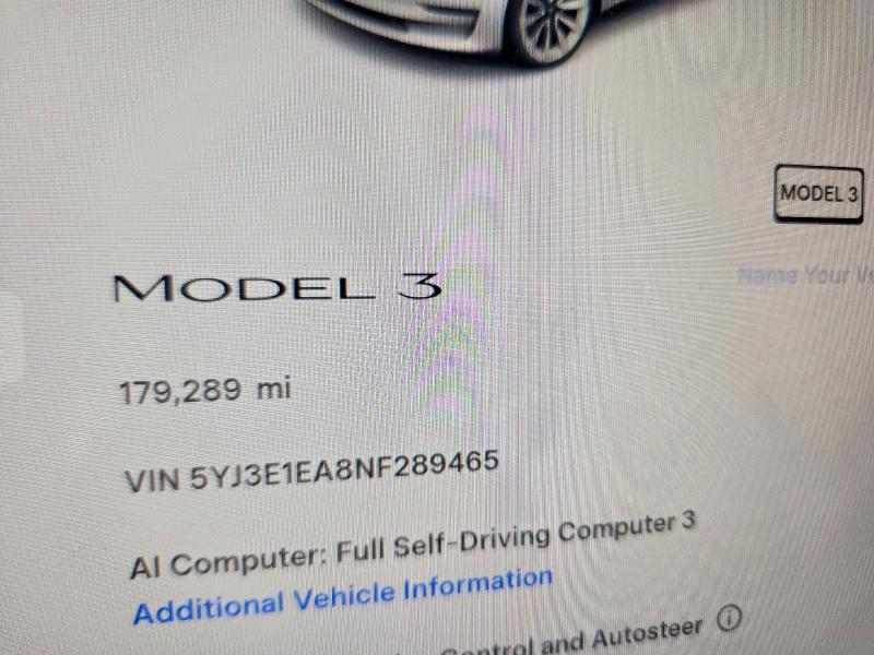 Aukcja sprzedaży 2022 Tesla Model 3, vin: 5YJ3E1EA8NF289465, numer aukcji: 62009286