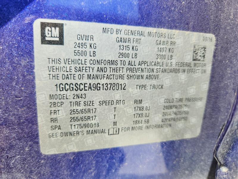 2016 Chevrolet Colorado მანქანა იყიდება აუქციონზე, vin: 1GCGSCEA9G1378012, აუქციონის ნომერი: 62630596