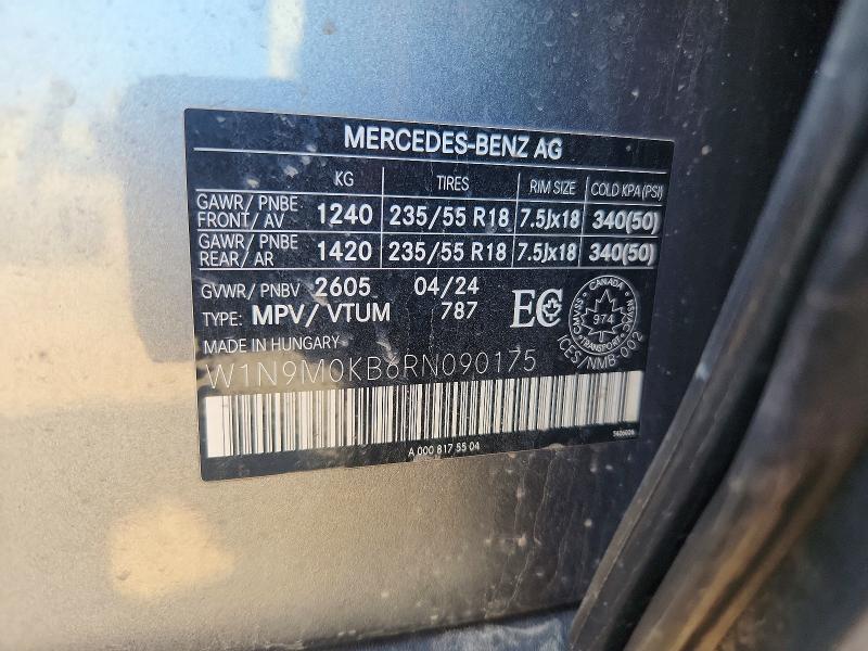 Продажа на аукционе авто 2024 Mercedes-benz Eqb, vin: W1N9M0KB6RN090175, номер лота: 59961736