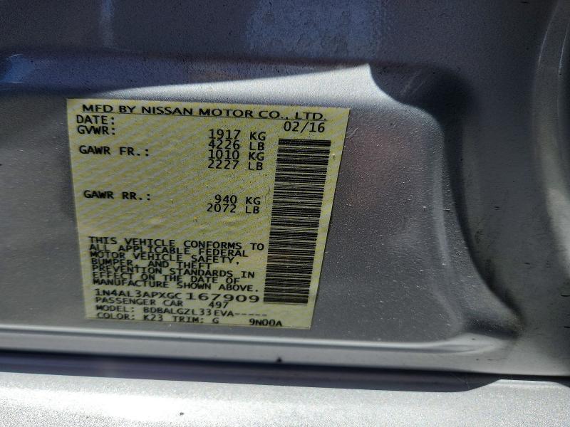 Продаж на аукціоні авто 2016 Nissan Altima, vin: 1N4AL3APXGC167909, номер лоту: 62352546