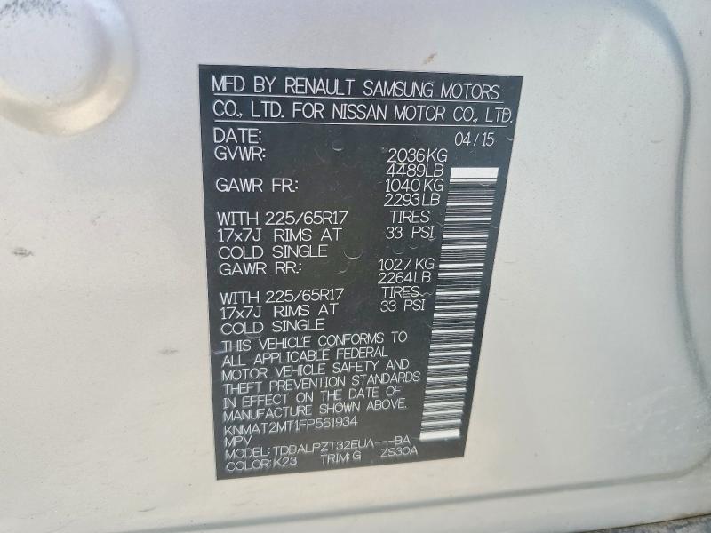 59361456 :رقم المزاد ، KNMAT2MT1FP561934 vin ، 2015 Nissan Rogue مزاد بيع