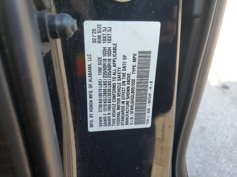 60302306 :رقم المزاد ، 5FNRL6H53LB051550 vin ، 2020 Honda Odyssey مزاد بيع