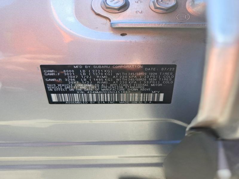 Продаж на аукціоні авто 2022 Subaru Ascent, vin: 4S4WMARDXN3451867, номер лоту: 60808356