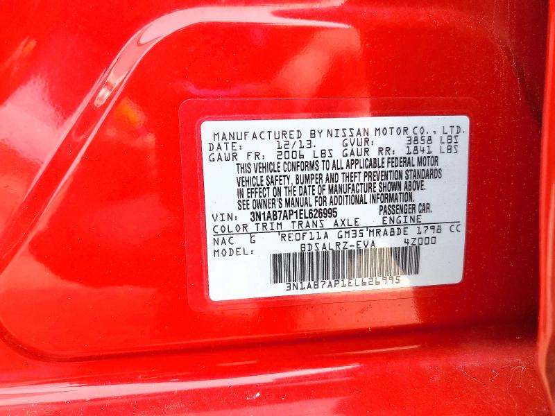 2014 Nissan Sentra მანქანა იყიდება აუქციონზე, vin: 3N1AB7AP1EL626995, აუქციონის ნომერი: 60313076