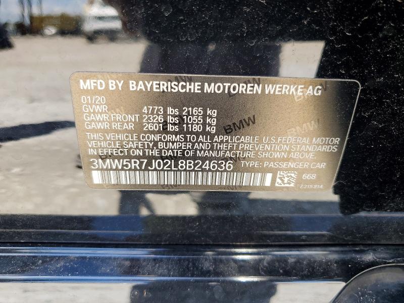 Aukcja sprzedaży 2020 Bmw 330xi, vin: 3MW5R7J02L8B24636, numer aukcji: 74515505