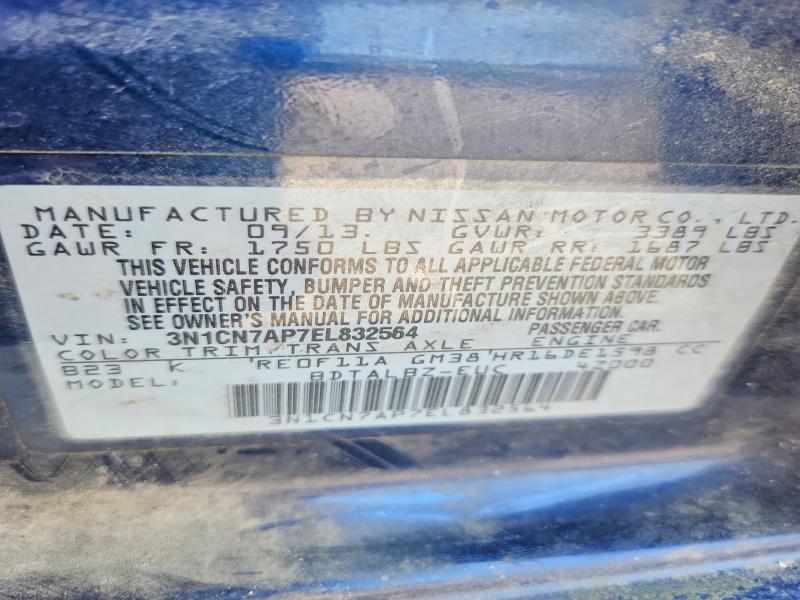 59273166 :رقم المزاد ، 3N1CN7AP7EL832564 vin ، 2014 Nissan Versa مزاد بيع