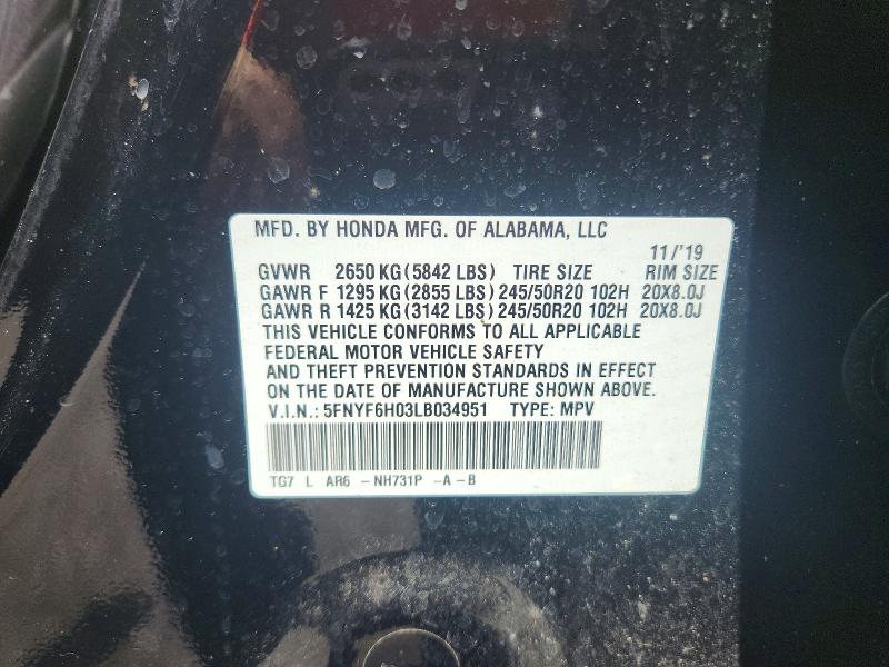 Aukcja sprzedaży 2020 Honda Pilot, vin: 5FNYF6H03LB034951, numer aukcji: 61397446