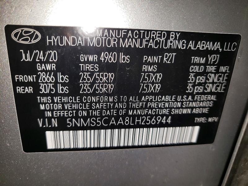 Продаж на аукціоні авто 2020 Hyundai Santa Fe, vin: 5NMS5CAA8LH256944, номер лоту: 60384706