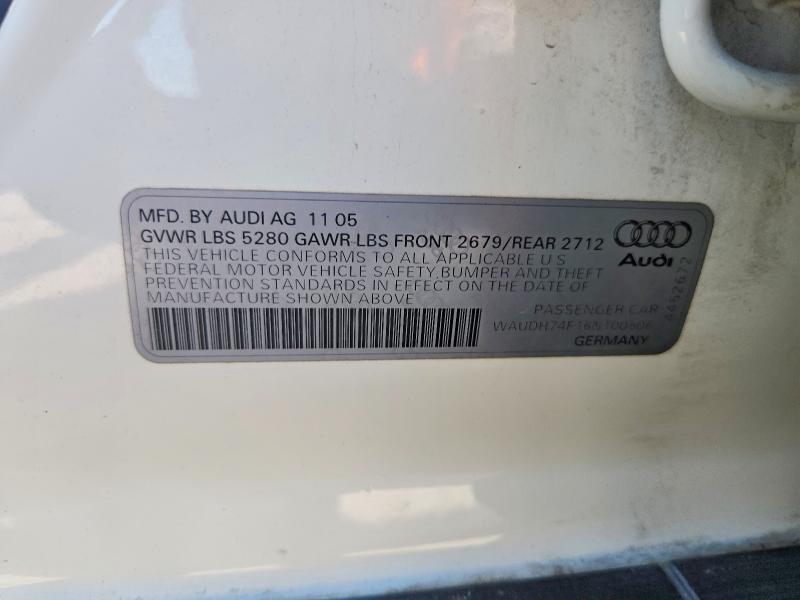 Aukcja sprzedaży 2006 Audi A6, vin: WAUDH74F16N100506, numer aukcji: 61539726