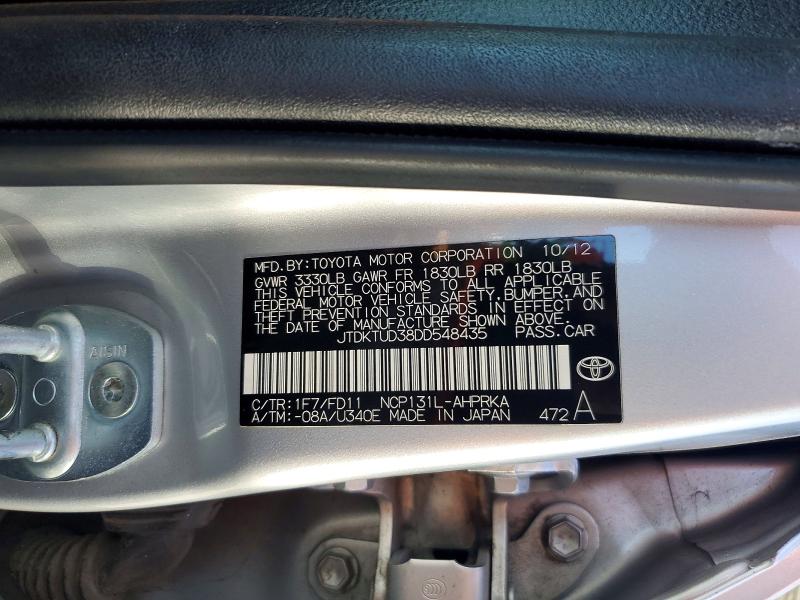 Продаж на аукціоні авто 2013 Toyota Yaris, vin: JTDKTUD38DD548435, номер лоту: 61440376