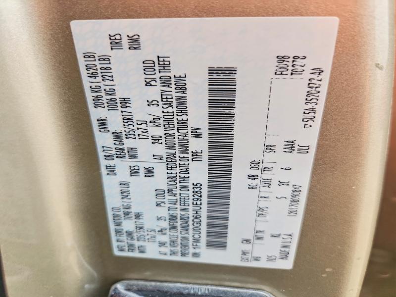 62963466 :رقم المزاد ، 1FMCU0GD6HUE92835 vin ، 2017 Ford Escape مزاد بيع