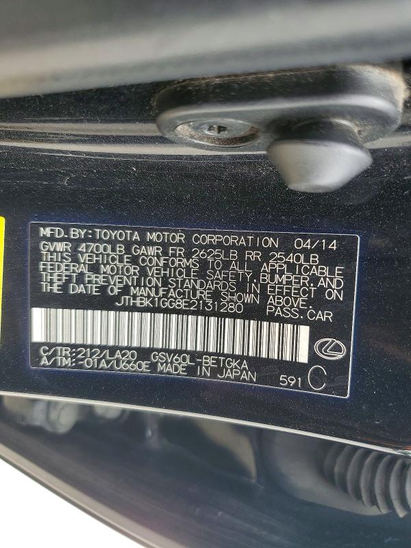 Aukcja sprzedaży 2014 Lexus Es, vin: JTHBK1GG8E2131280, numer aukcji: 62287966