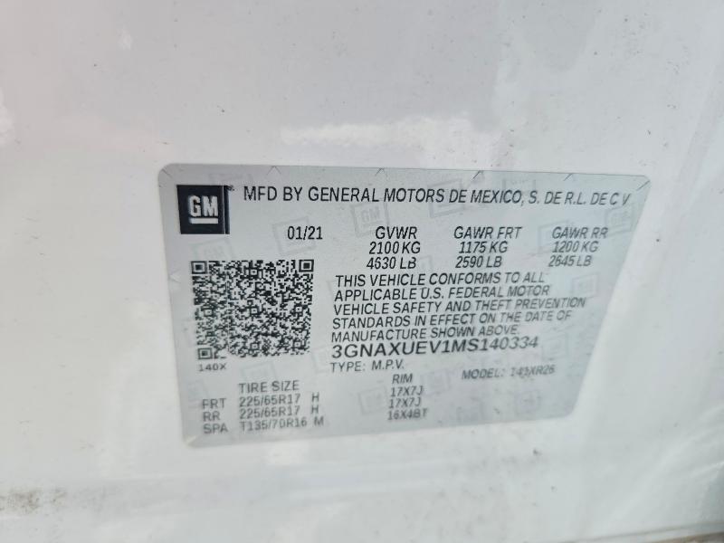Продажа на аукционе авто 2021 Chevrolet Equinox, vin: 3GNAXUEV1MS140334, номер лота: 60239096