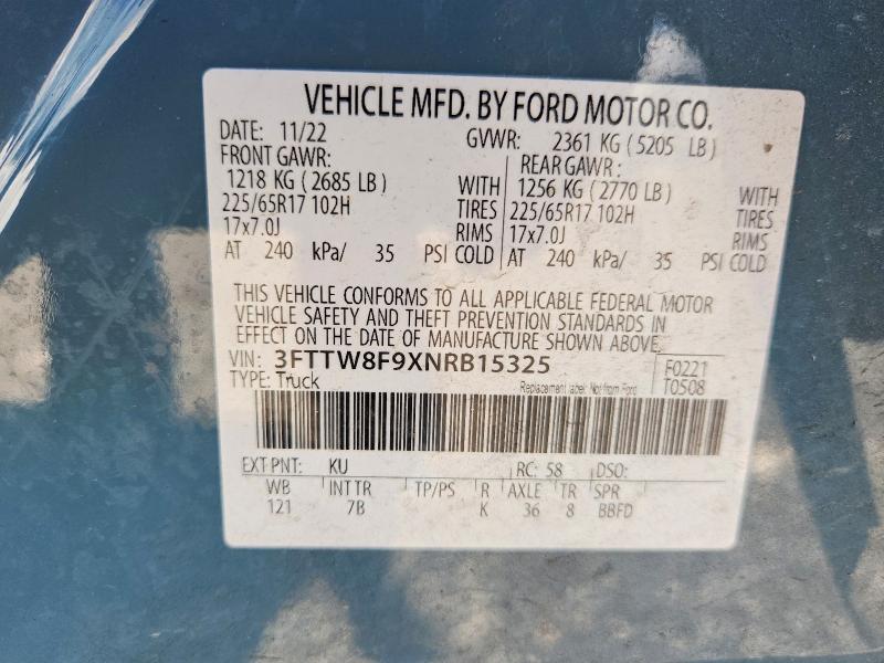 Aukcja sprzedaży 2022 Ford Maverick, vin: 3FTTW8F9XNRB15325, numer aukcji: 63256096