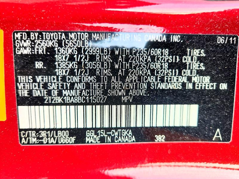 2011 Lexus Rx მანქანა იყიდება აუქციონზე, vin: 2T2BK1BA8BC115027, აუქციონის ნომერი: 59253716