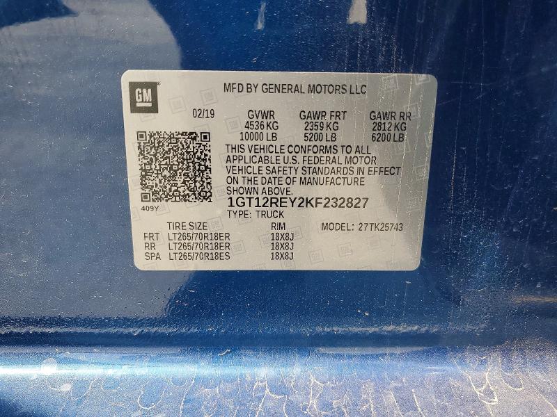 Продаж на аукціоні авто 2019 Gmc Sierra, vin: 1GT12REY2KF232827, номер лоту: 61902906