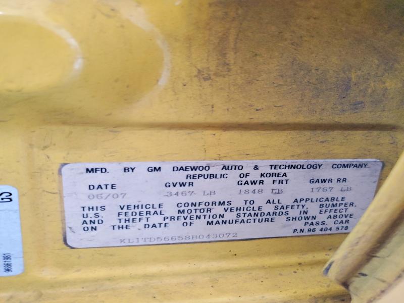 2008 Chevrolet Aveo 4d Ls მანქანა იყიდება აუქციონზე, vin: KL1TD56658B043072, აუქციონის ნომერი: 60130696