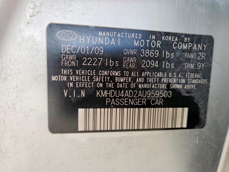 Auction sale of the 2010 Hyundai Elantra, vin: KMHDU4AD2AU959503, lot number: 56475686