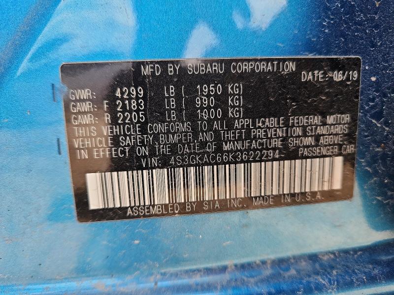 Aukcja sprzedaży 2019 Subaru Impreza, vin: 4S3GKAC66K3622294, numer aukcji: 61721746