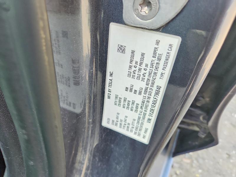 60506346 :رقم المزاد ، 5YJ3E1EA5LF796840 vin ، 2020 Tesla Model 3 مزاد بيع