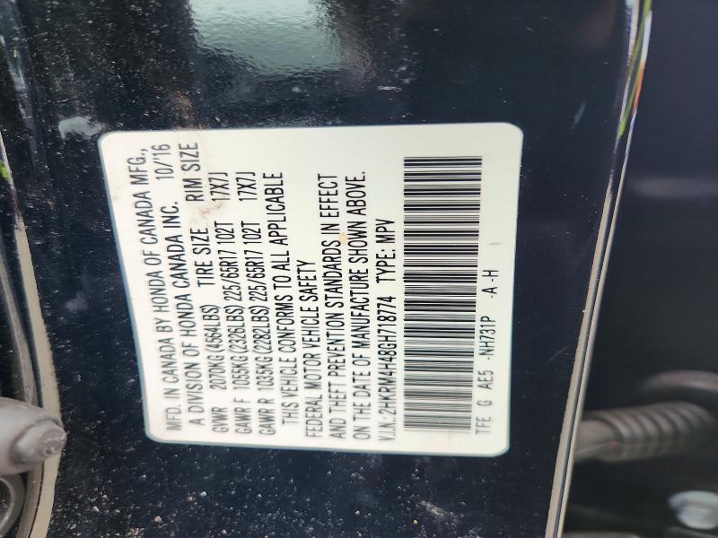 2016 Honda Cr-v მანქანა იყიდება აუქციონზე, vin: 2HKRM4H48GH718774, აუქციონის ნომერი: 59555026