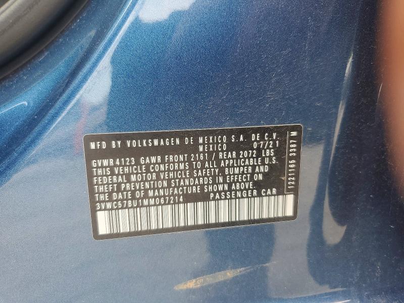 2021 Volkswagen Jetta მანქანა იყიდება აუქციონზე, vin: 3VWC57BU1MM067214, აუქციონის ნომერი: 62440736