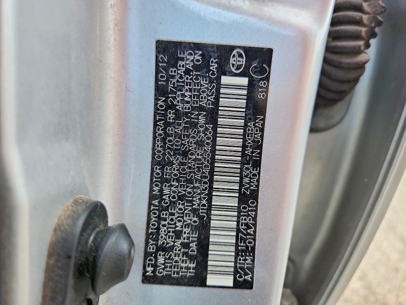 Aukcja sprzedaży 2013 Toyota Prius, vin: JTDKN3DU4D5540064, numer aukcji: 62218726