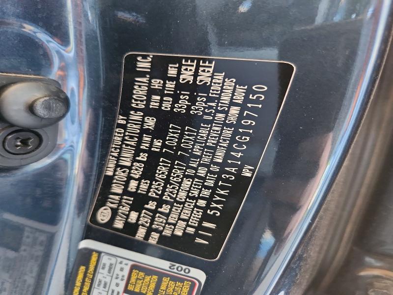 59687876 :رقم المزاد ، 5XYKT3A14CG197150 vin ، 2012 Kia Sorento مزاد بيع