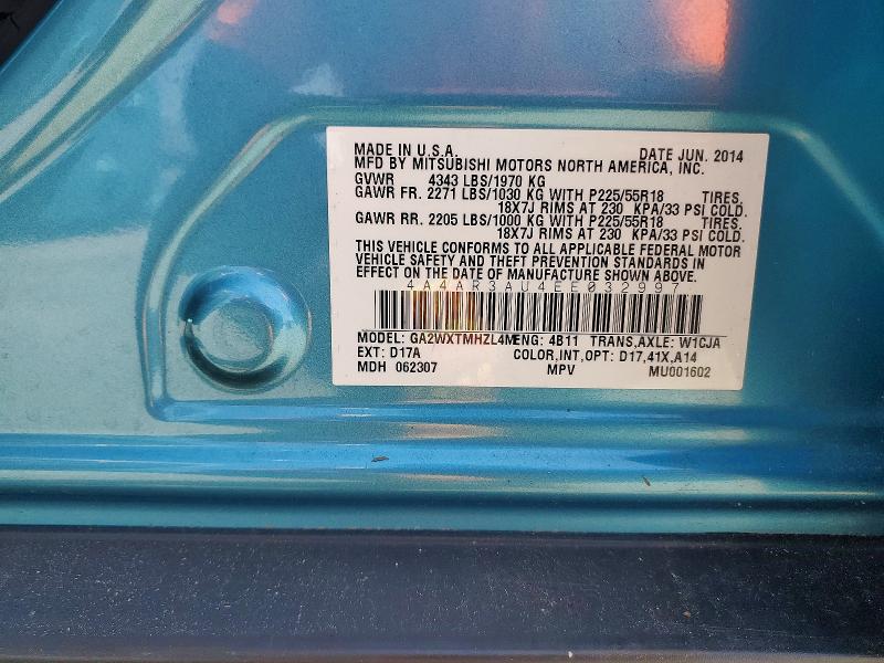 58045276 :رقم المزاد ، 4A4AR3AU4EE032997 vin ، 2014 Mitsubishi Outlander Sport مزاد بيع