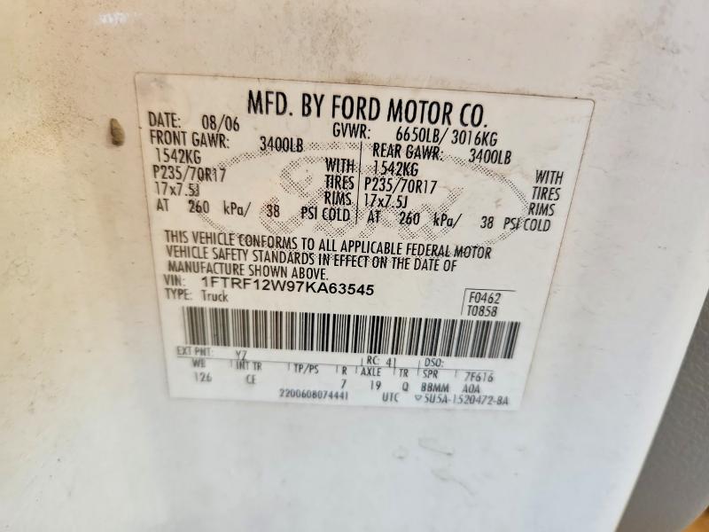 Продажа на аукционе авто 2007 Ford F150, vin: 1FTRF12W97KA63545, номер лота: 59356986