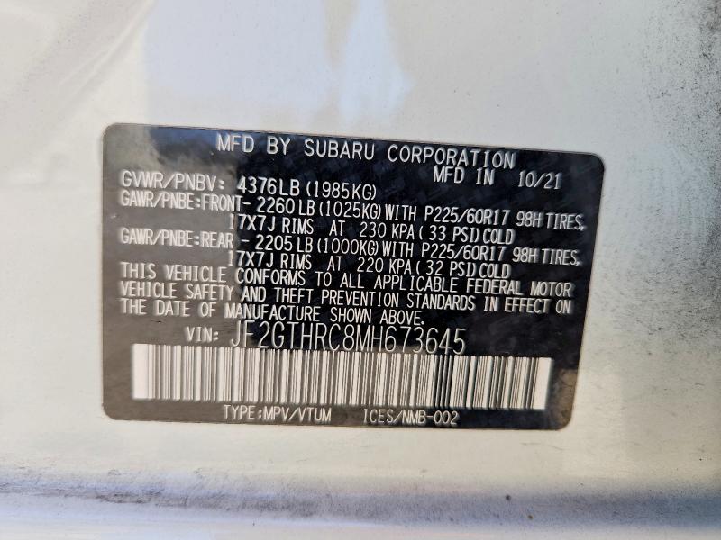 Aukcja sprzedaży 2021 Subaru Crosstrek, vin: JF2GTHRC8MH673645, numer aukcji: 60518456