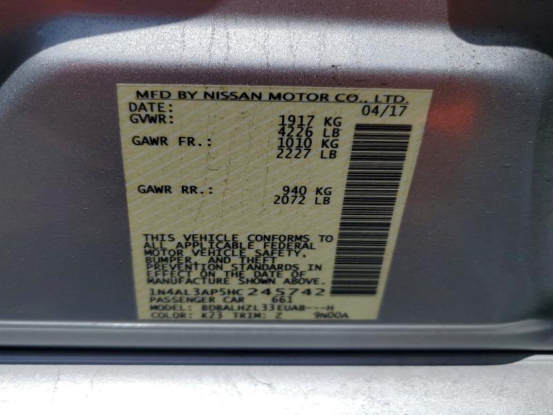 60999546 :رقم المزاد ، 1N4AL3AP5HC245742 vin ، 2017 Nissan Altima مزاد بيع