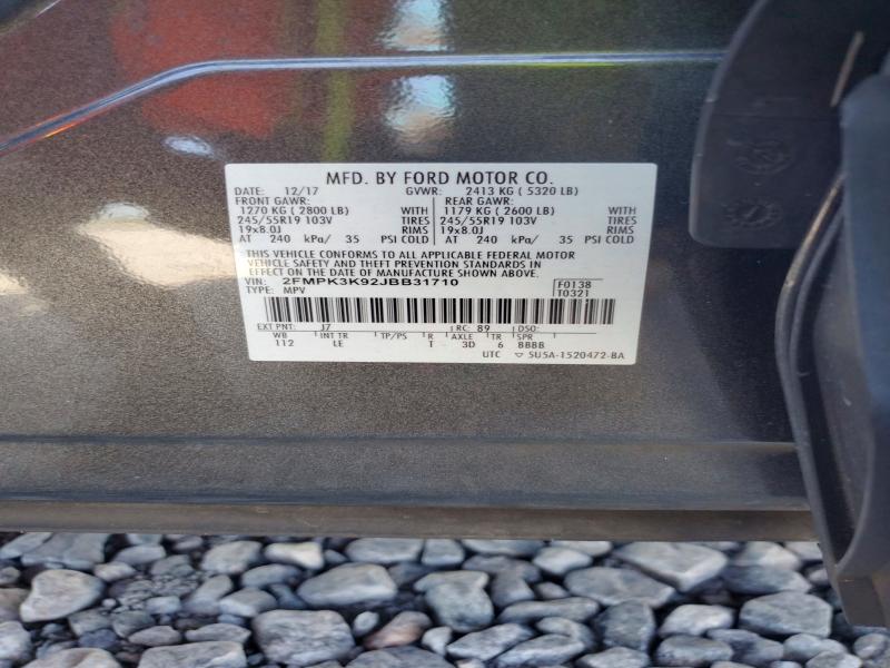 59996516 :رقم المزاد ، 2FMPK3K92JBB31710 vin ، 2018 Ford Edge مزاد بيع