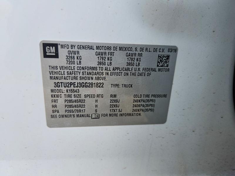 Aukcja sprzedaży 2016 Gmc Sierra, vin: 3GTU2PEJ3GG281822, numer aukcji: 60514206