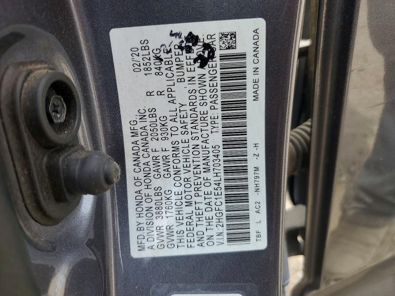Продаж на аукціоні авто 2020 Honda Civic, vin: 2HGFC1E54LH703405, номер лоту: 62047866