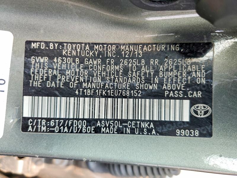 2014 Toyota Camry მანქანა იყიდება აუქციონზე, vin: 4T1BF1FK1EU768152, აუქციონის ნომერი: 61111616