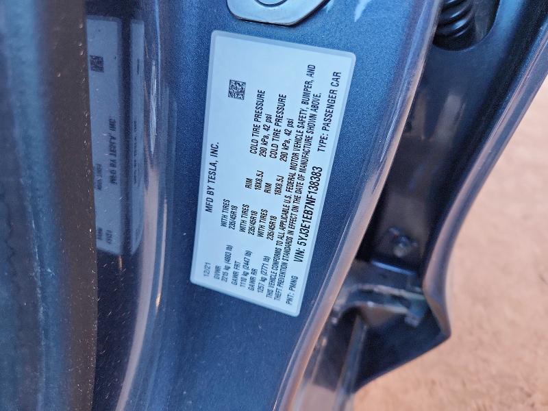 Aukcja sprzedaży 2022 Tesla Model 3, vin: 5YJ3E1EB7NF138383, numer aukcji: 63383066