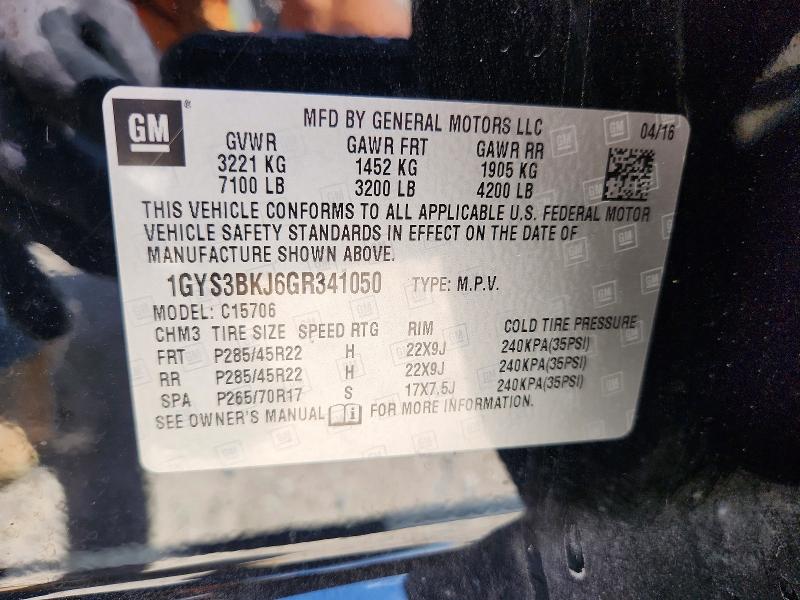 60411736 :رقم المزاد ، 1GYS3BKJ6GR341050 vin ، 2016 Cadillac Escalade مزاد بيع