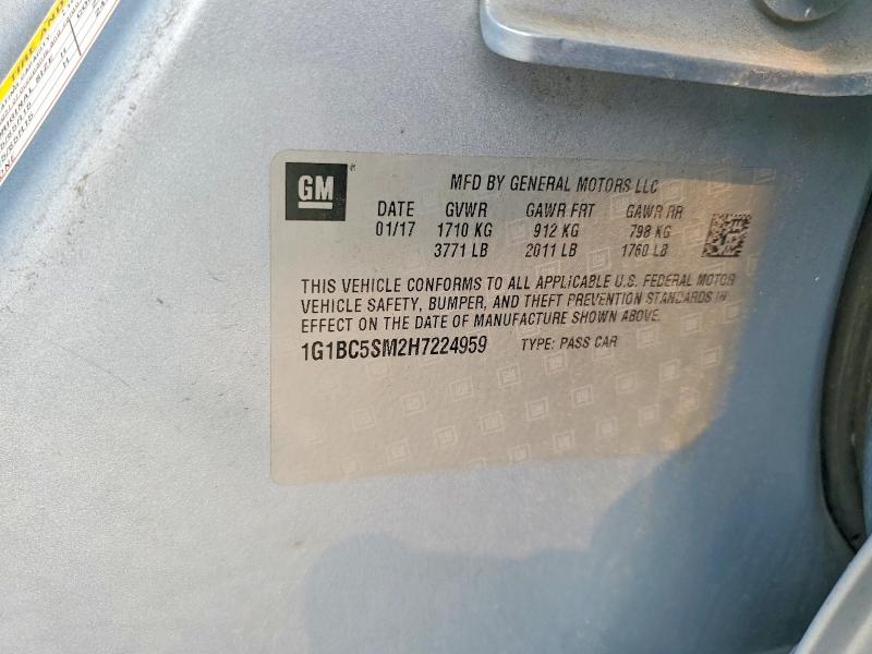 2017 Chevrolet Cruze მანქანა იყიდება აუქციონზე, vin: 1G1BC5SM2H7224959, აუქციონის ნომერი: 60214126