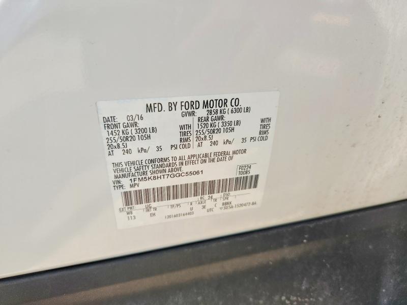 2016 Ford Explorer მანქანა იყიდება აუქციონზე, vin: 1FM5K8HT7GGC55061, აუქციონის ნომერი: 62697406