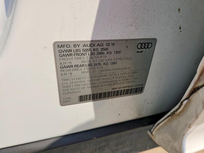 2016 Audi Q5 მანქანა იყიდება აუქციონზე, vin: WA1D7AFP8GA103348, აუქციონის ნომერი: 60711466