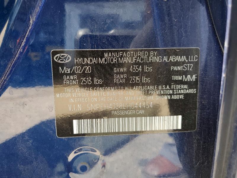 2020 Hyundai Sonata მანქანა იყიდება აუქციონზე, vin: 5NPEH4J28LH044454, აუქციონის ნომერი: 60464116